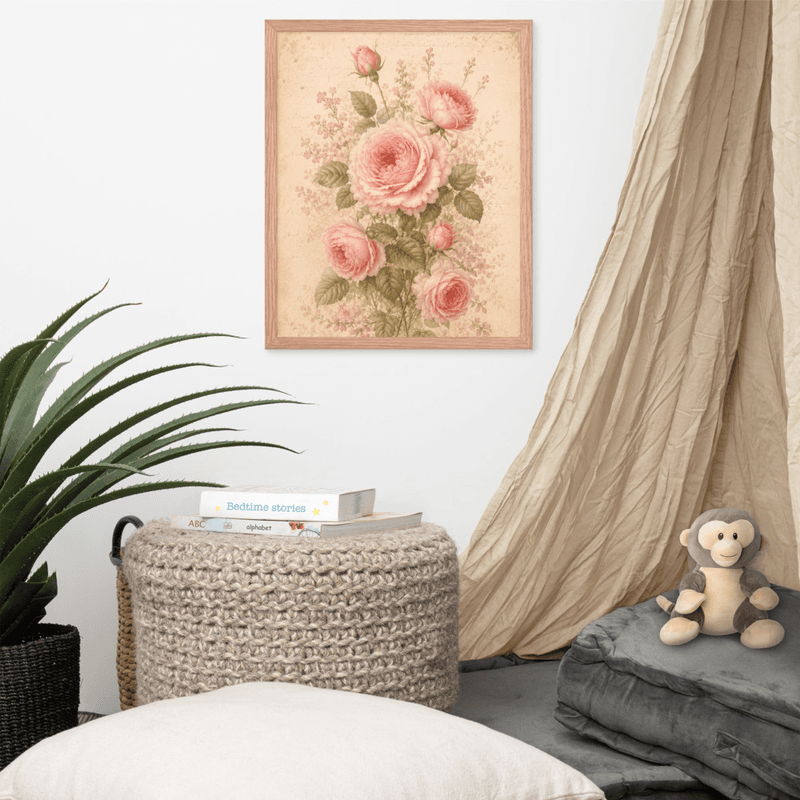 Antique Rose Floral Framed Wall Art – Soft Vintage Botanical on Parchment Background — thumbnail 9