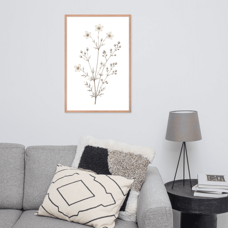 White Cosmos Botanical Framed Wall Art – Soft Minimalist Floral Illustration — thumbnail 12