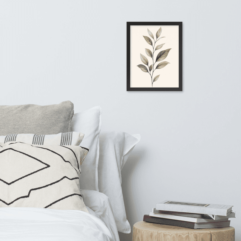 Minimalist Botanical Wall Art – Single Leaf Stem Print, Neutral Green Scandinavian Plant Decor — thumbnail 4