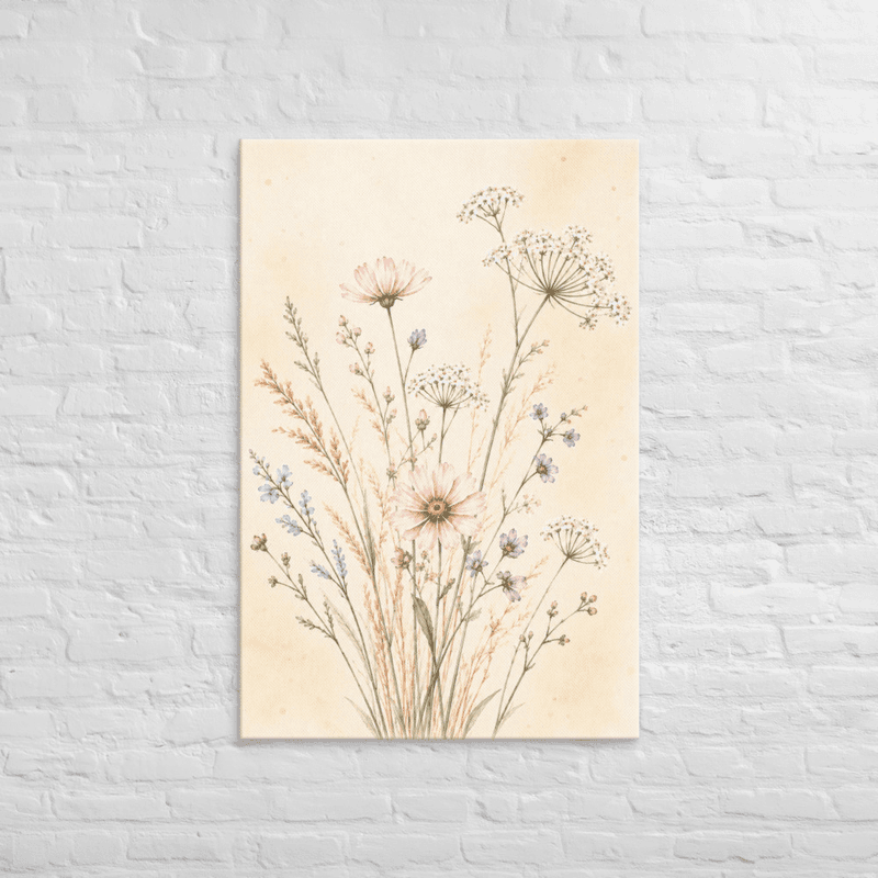 Soft Botanical Wildflower Canvas Wall Art – Elegant Neutral Floral Art — thumbnail 4