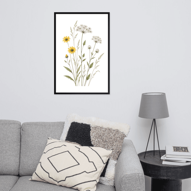 Yellow Wildflower Botanical Framed Wall Art – Meadow-Inspired Minimalist Wall Art — thumbnail 7
