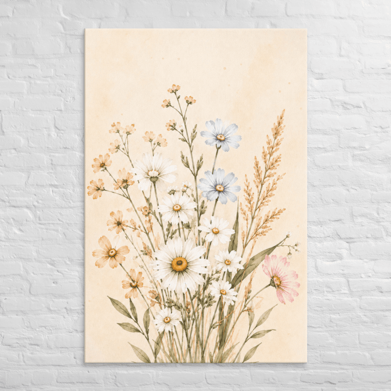 Minimalist Wildflower Canvas Wall Art – Airy Neutral Botanical Print — thumbnail 5