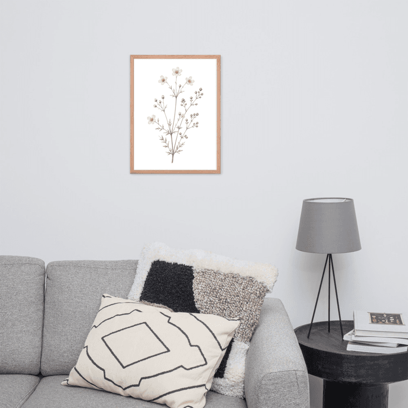 White Cosmos Botanical Framed Wall Art – Soft Minimalist Floral Illustration — thumbnail 11