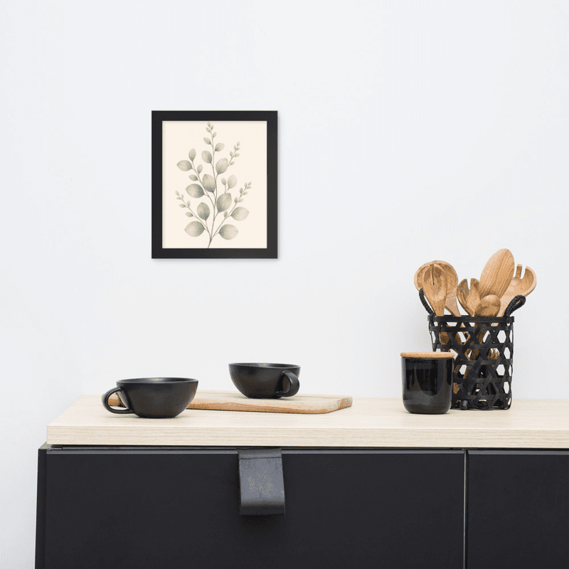Soft Sage Botanical Wall Art in Natural Wood Frame – Minimal Greenery for Calm Interiors — thumbnail 3