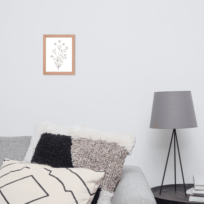 White Cosmos Botanical Framed Wall Art – Soft Minimalist Floral Illustration — thumbnail 8