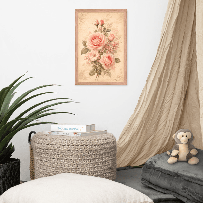 Romantic Blush Rose Botanical Framed Wall Art – Vintage Floral Wall Art for Elegant Interiors — thumbnail 8