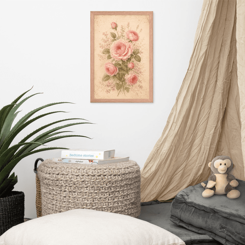 Antique Rose Floral Framed Wall Art – Soft Vintage Botanical on Parchment Background — thumbnail 8