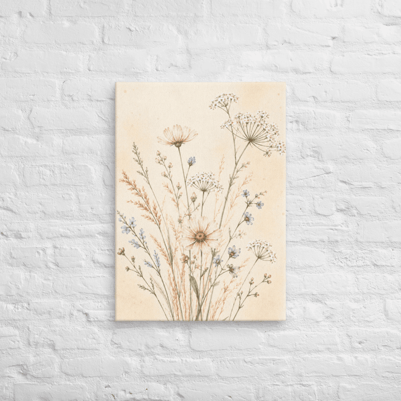 Soft Botanical Wildflower Canvas Wall Art – Elegant Neutral Floral Art — thumbnail 3