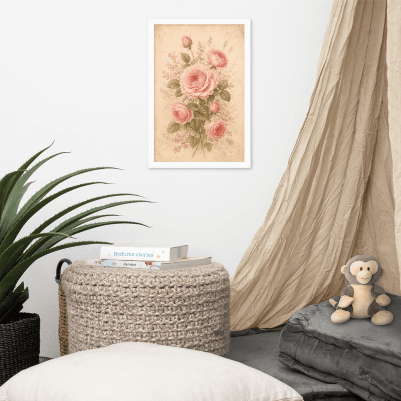 Antique Rose Floral Framed Wall Art – Soft Vintage Botanical on Parchment Background — thumbnail 13