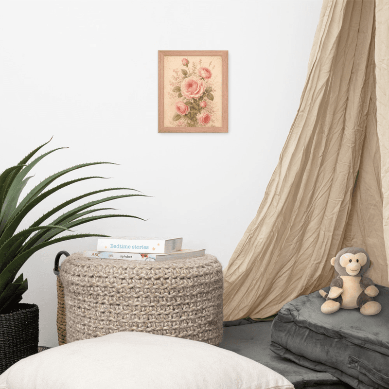 Antique Rose Floral Framed Wall Art – Soft Vintage Botanical on Parchment Background — thumbnail 7