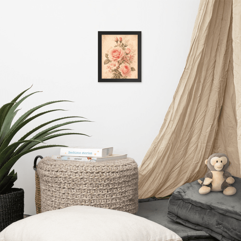 Romantic Blush Rose Botanical Framed Wall Art – Vintage Floral Wall Art for Elegant Interiors — thumbnail 2