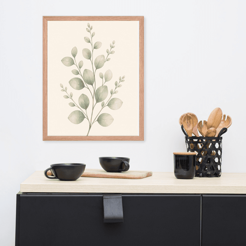 Soft Sage Botanical Wall Art in Natural Wood Frame – Minimal Greenery for Calm Interiors — thumbnail 10