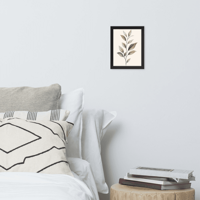 Minimalist Botanical Wall Art – Single Leaf Stem Print, Neutral Green Scandinavian Plant Decor — thumbnail 3