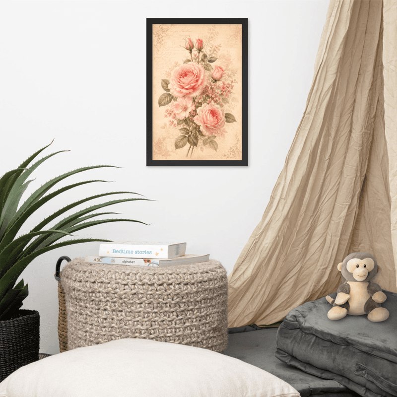 Romantic Blush Rose Botanical Framed Wall Art – Vintage Floral Wall Art for Elegant Interiors — thumbnail 3