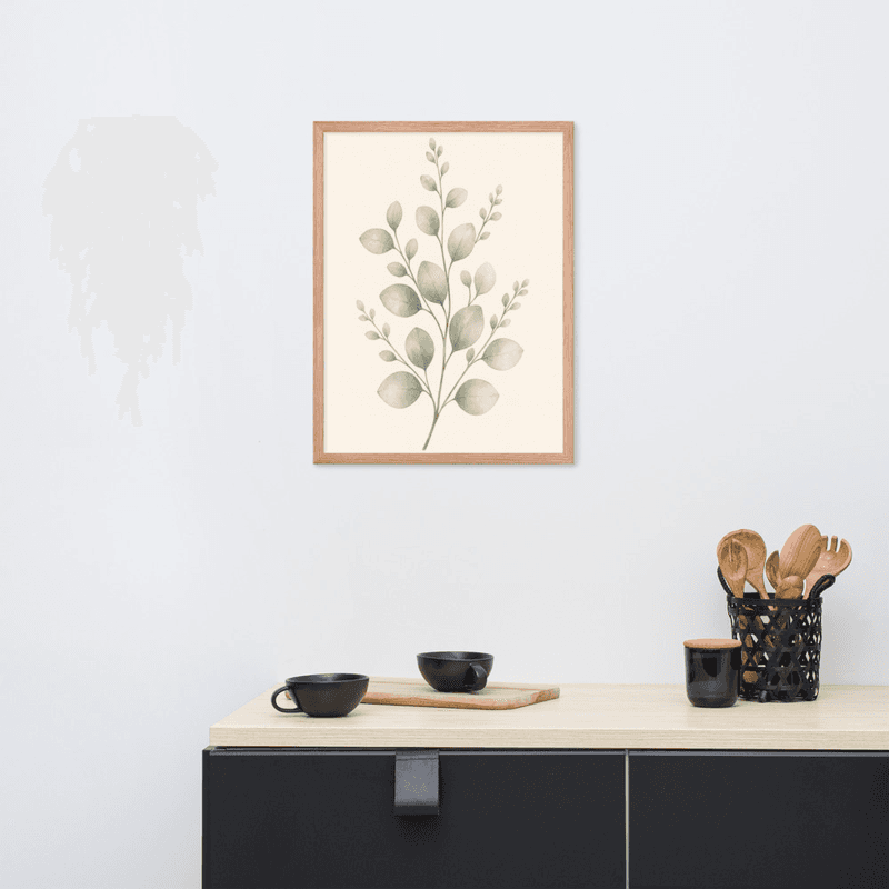 Soft Sage Botanical Wall Art in Natural Wood Frame – Minimal Greenery for Calm Interiors — thumbnail 11