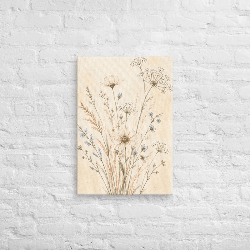 Soft Botanical Wildflower Canvas Wall Art – Elegant Neutral Floral Art — thumbnail 2