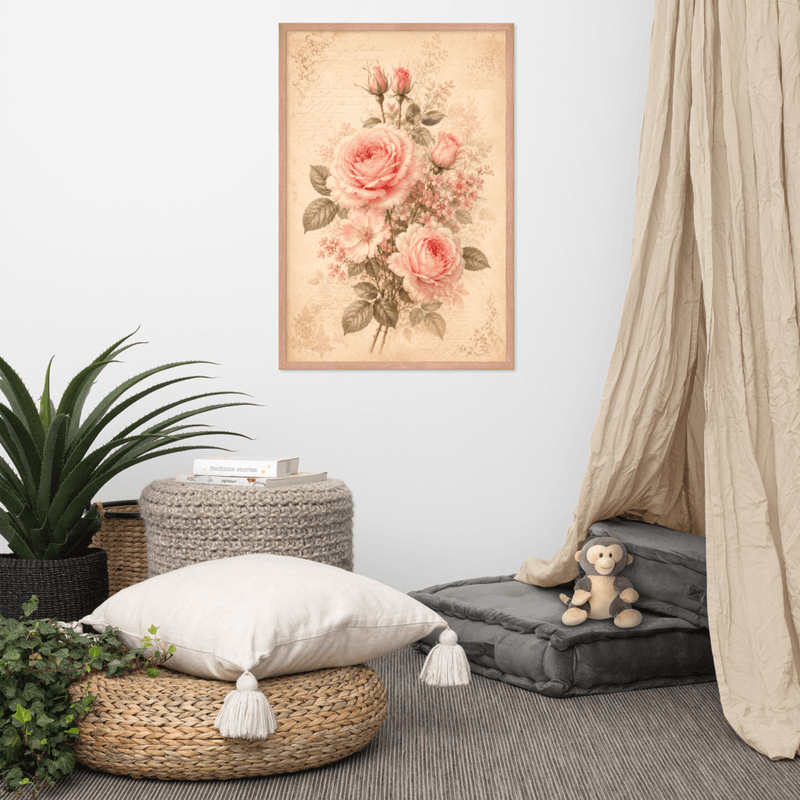 Romantic Blush Rose Botanical Framed Wall Art – Vintage Floral Wall Art for Elegant Interiors — thumbnail 11