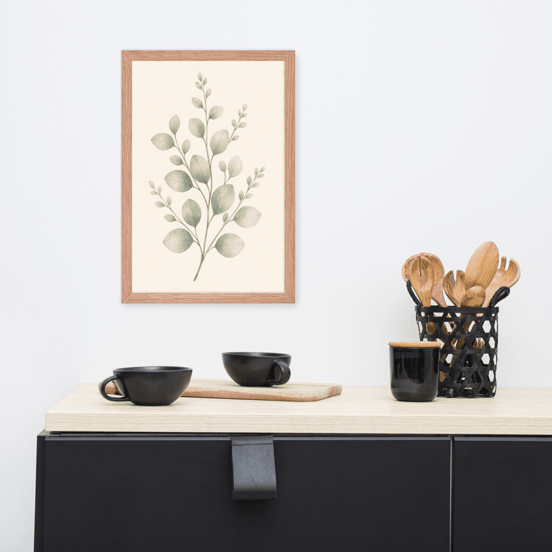 Soft Sage Botanical Wall Art in Natural Wood Frame – Minimal Greenery for Calm Interiors — thumbnail 9