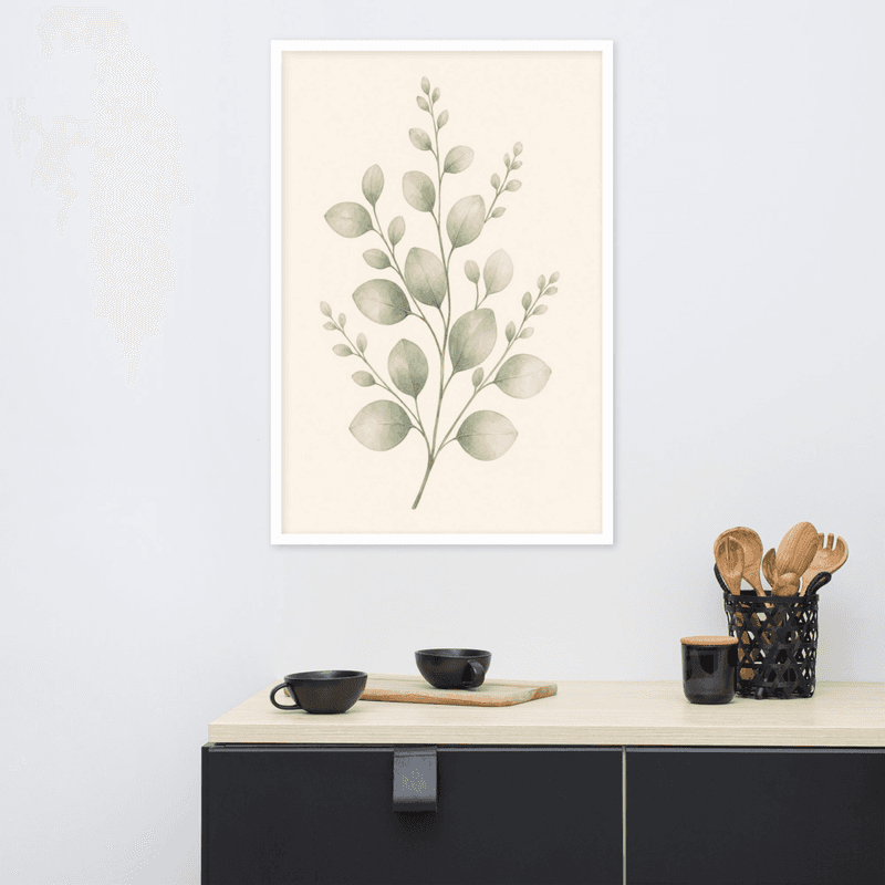 Soft Sage Botanical Wall Art in Natural Wood Frame – Minimal Greenery for Calm Interiors — thumbnail 17
