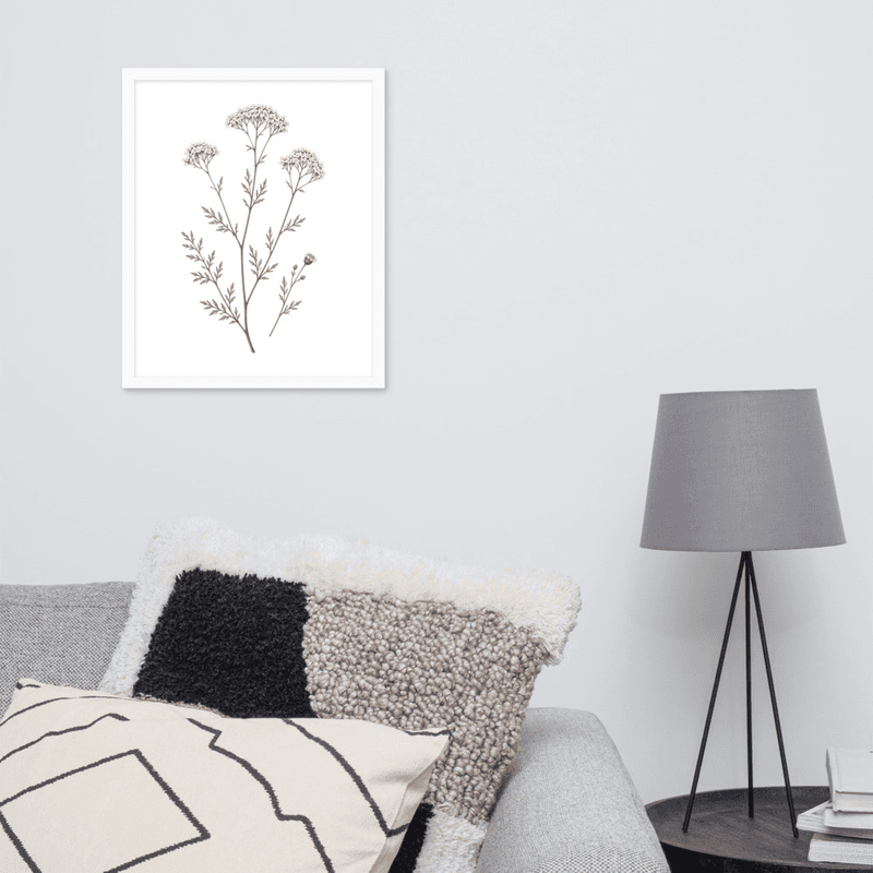 White Yarrow Botanical Framed Wall Art – Minimalist Wildflower Illustration on White Background — thumbnail 15