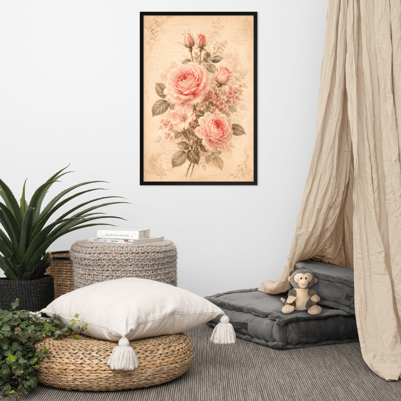 Romantic Blush Rose Botanical Framed Wall Art – Vintage Floral Wall Art for Elegant Interiors — thumbnail 6