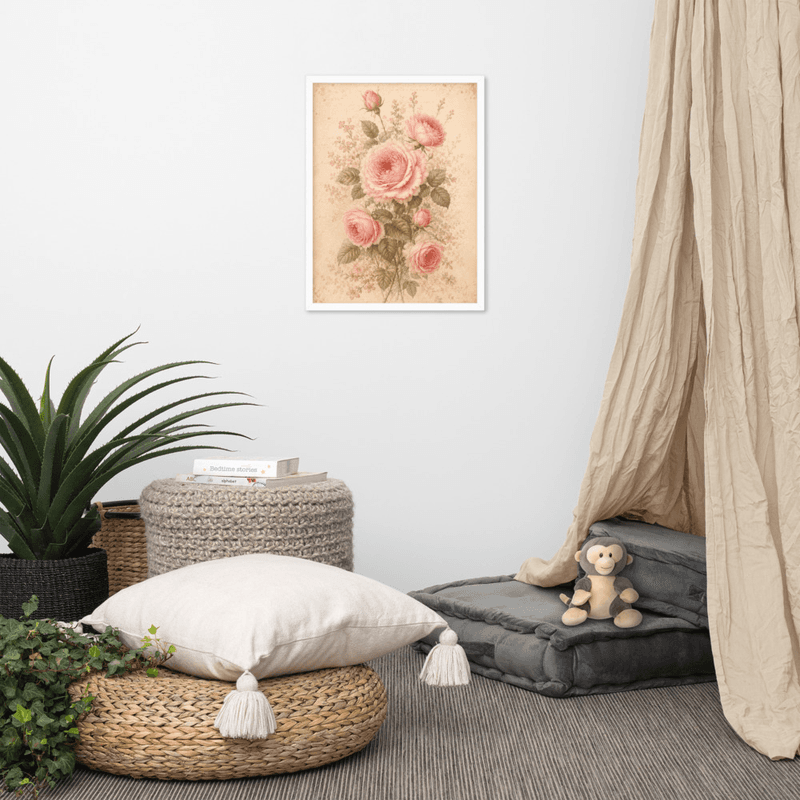 Antique Rose Floral Framed Wall Art – Soft Vintage Botanical on Parchment Background — thumbnail 15