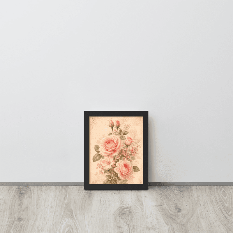 View Romantic Blush Rose Botanical Framed Wall Art – Vintage Floral Wall Art for Elegant Interiors — Black / 8″×10″