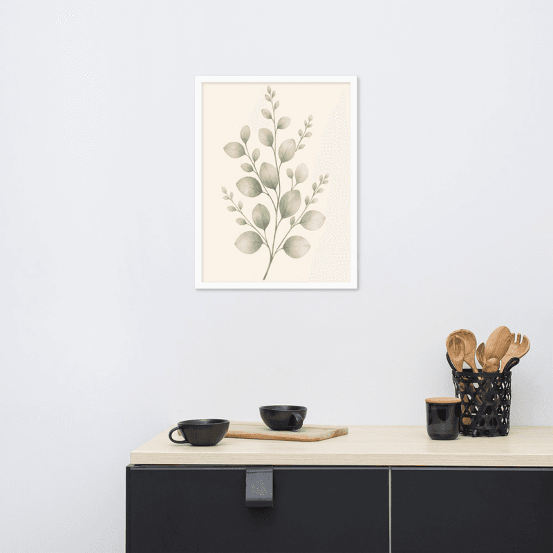 Soft Sage Botanical Wall Art in Natural Wood Frame – Minimal Greenery for Calm Interiors — thumbnail 16