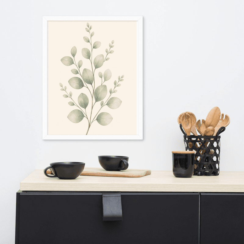 Soft Sage Botanical Wall Art in Natural Wood Frame – Minimal Greenery for Calm Interiors — thumbnail 15