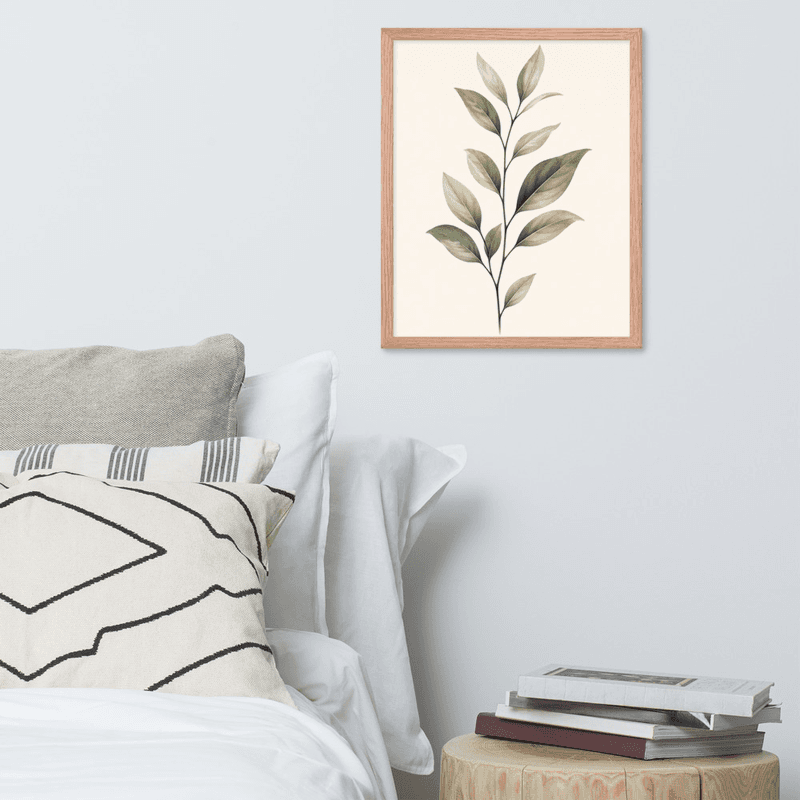 Minimalist Botanical Wall Art – Single Leaf Stem Print, Neutral Green Scandinavian Plant Decor — thumbnail 9