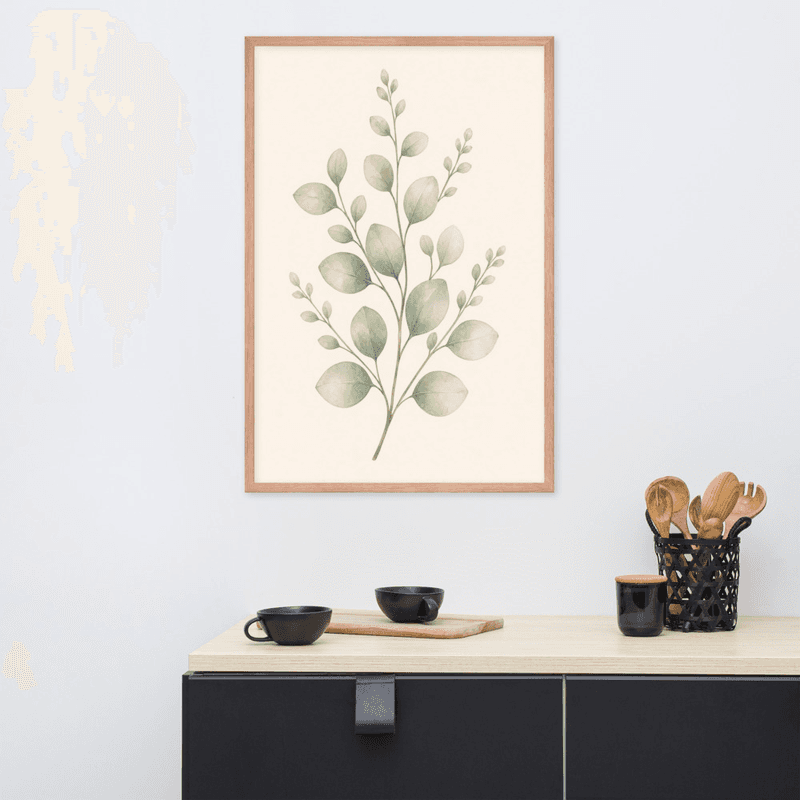 Soft Sage Botanical Wall Art in Natural Wood Frame – Minimal Greenery for Calm Interiors — thumbnail 12