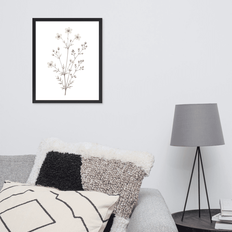 White Cosmos Botanical Framed Wall Art – Soft Minimalist Floral Illustration — thumbnail 5